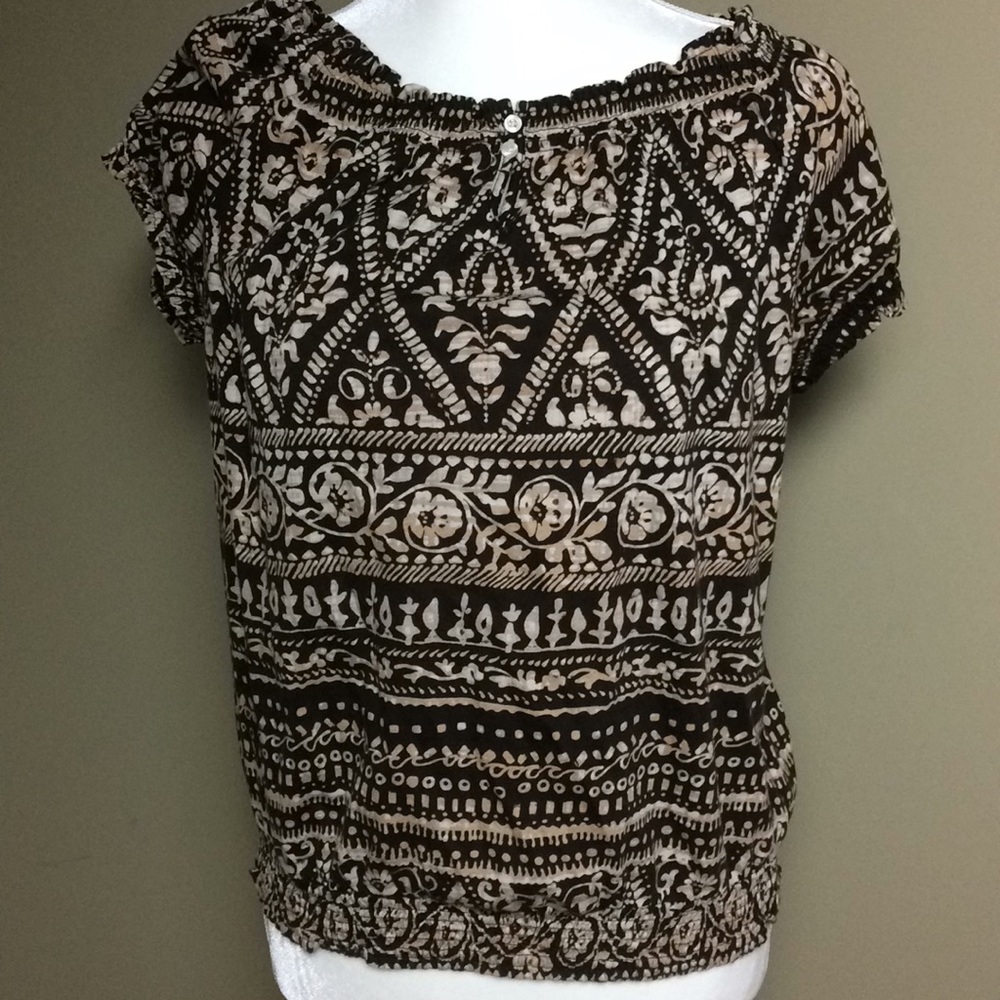 Chaps Short Sleeve Top Brown and Tan Size Large